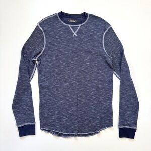 HELIX Waffle Knit Thermal Crew Neck Long Sleeve Shirt Dark Navy Men's M Y2K